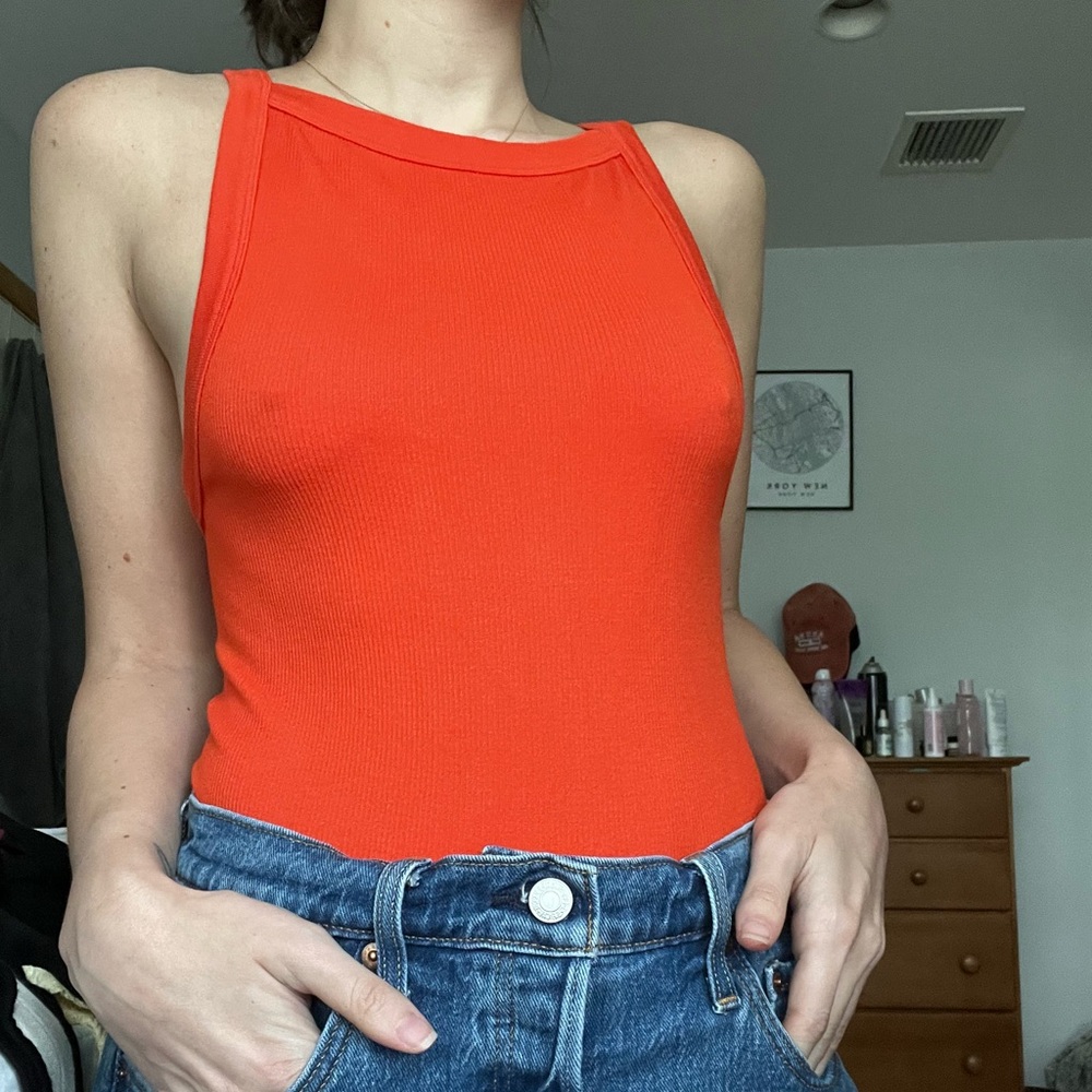 Women's Sleeveless Orange Boat Neck Top